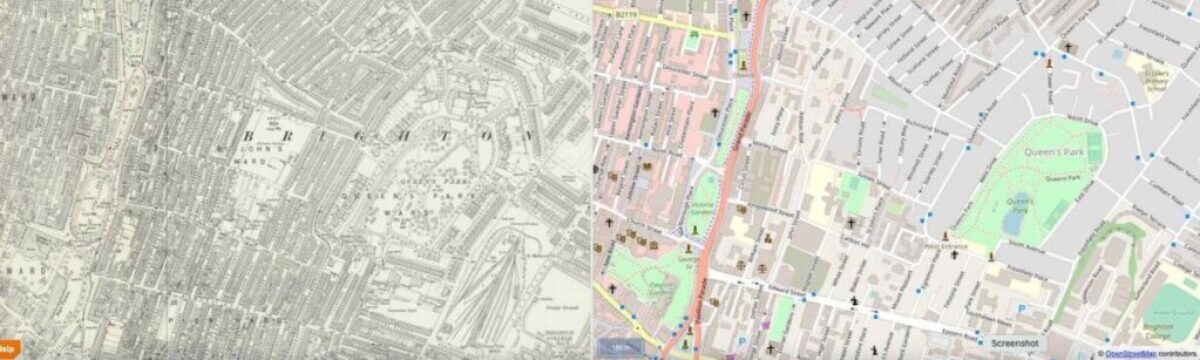 The map on the left is Ordnance Survey 25 inch 1892 - 1914.  That on the right is Open Street Map in 2019. These maps are reproduced with the permission of the National Library of Scotland and are of the same area to the same scale. (click on the map to see the NLS ‘Side by side’ interactive map).
